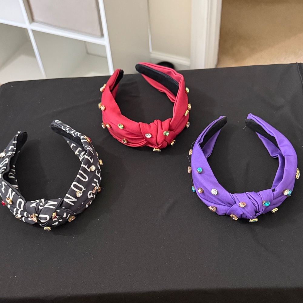 Sassy Jones Embellished Knot Headbands - Red, Purple, Black